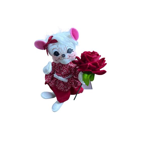 Annalee Valentine Mouse Doll Girl w/ Red Rose 6” Collectible Figurine NW - Picture 2 of 4